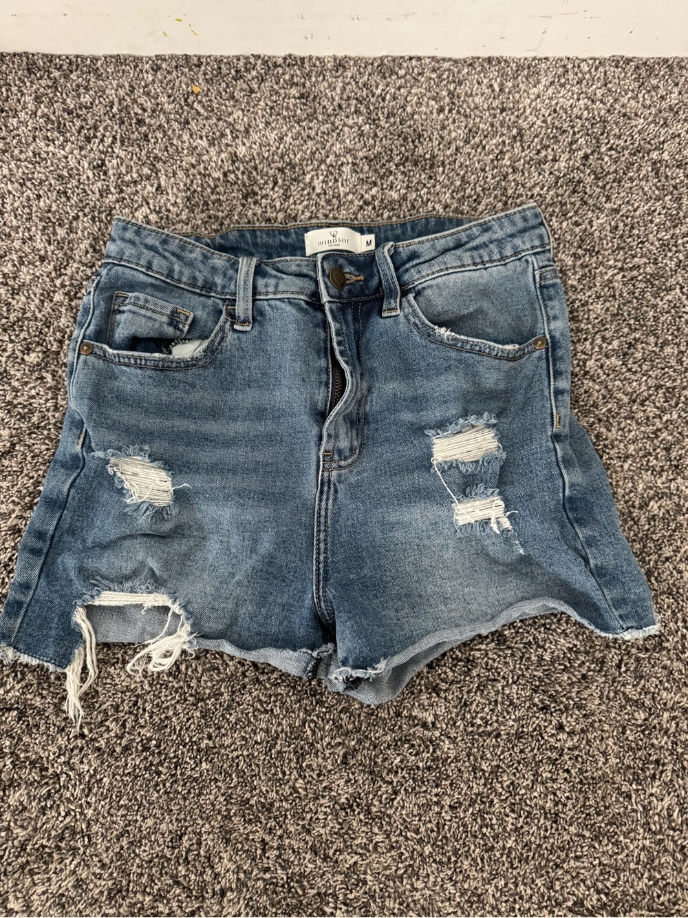 Windsor Distressed High-Rise Denim Shorts - Blue